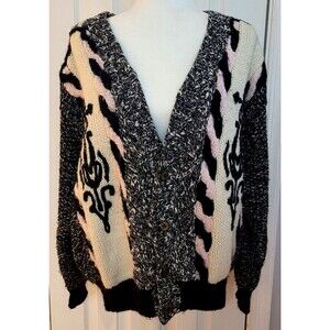 NOVO 80's Textured Sweater Women's L Black Gray Cream Pink Chunky Mohair Wool